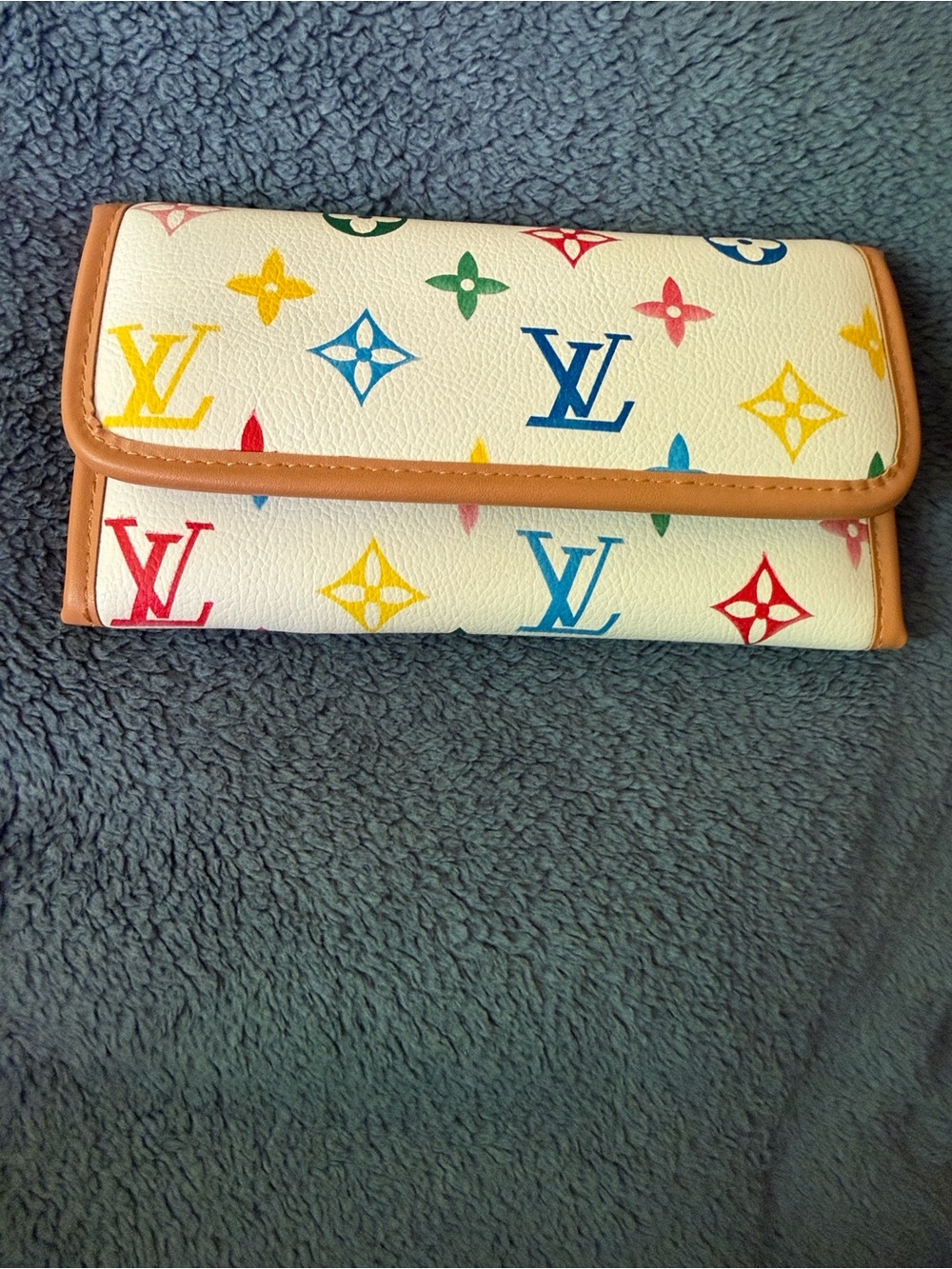 Louis Vuitton White Multicolor Monogram Trifold Wallet with Tan Trim